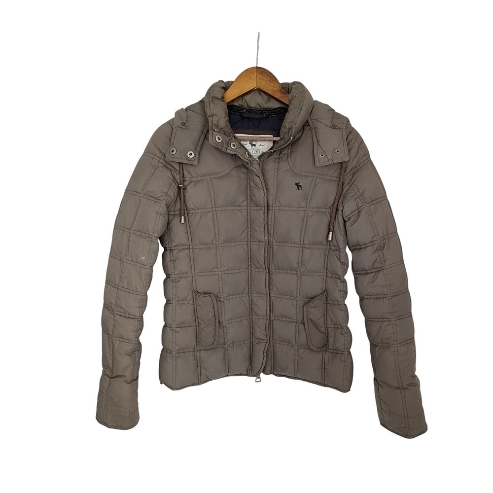 Abercrombie Fitch Puffer Jacket Hooded Quilted Full Zip Brown Size Medium - Picture 2 of 13